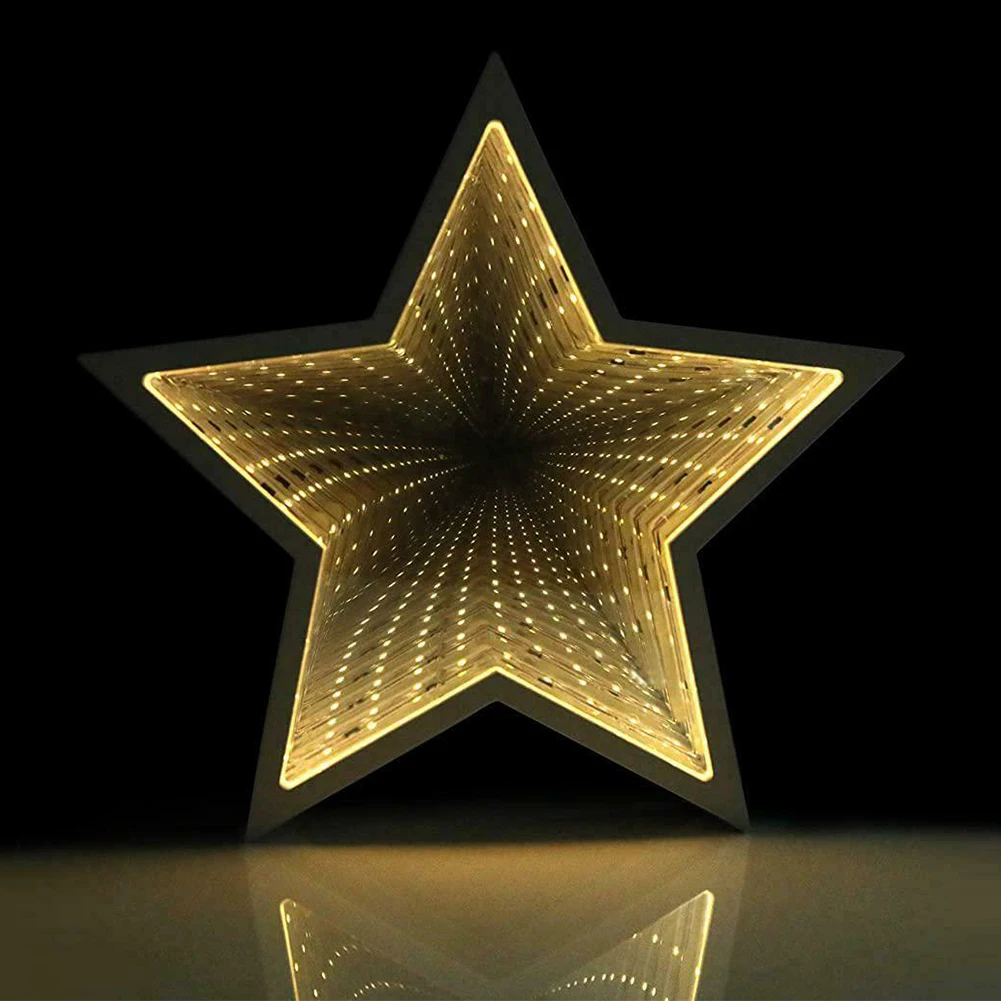 

Wedding Home Decor 3D Effect Party Multi Purpose Mirror Use Living Room Tunnel Light Star Shaped Gift Battery Powered Festival