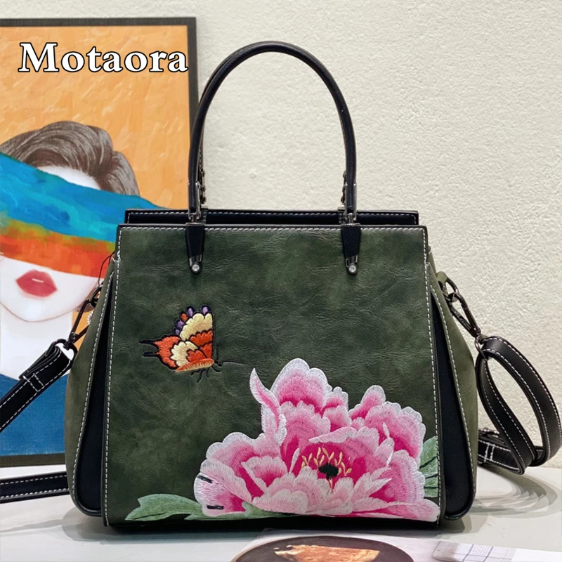 

MOTAORA New Chinese Style Handbags Flower Embroidery Cheongsam Shoulder Bag Women Vintage Leather Large Crossbody Handbag Ladies
