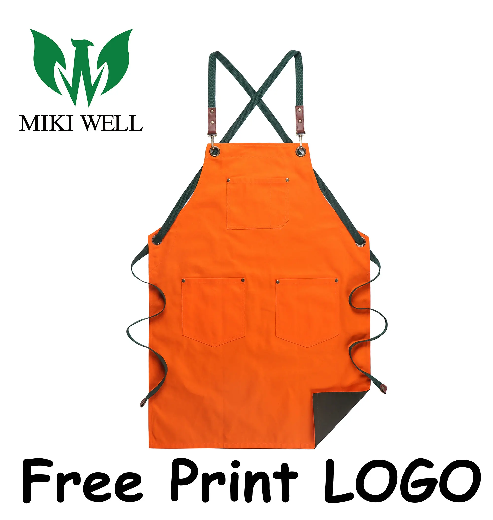 

Free Customized Shipping Personality Logo Signature Women Kitchen Aprons Home Chef Baking Clothes with Pockets Adult Waist Bag