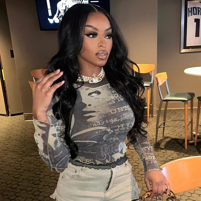 

LEOSOXS Women's tie-dye print street hipster slim top