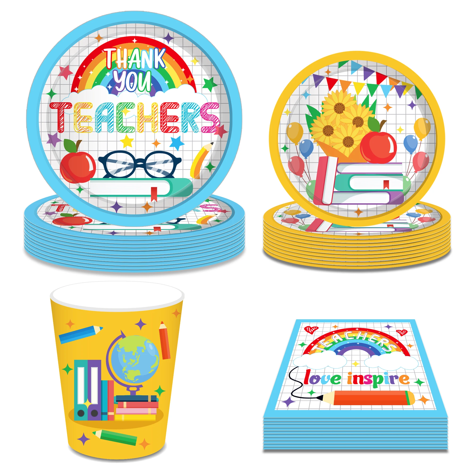 

Sweet Cartoon Rainbow Happy Teacher's Day Birthday Party Disposable Tableware Sets Cups Plates Napkins School Party Decorations