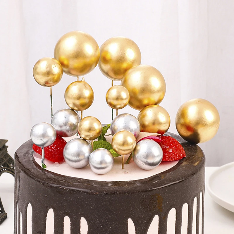 20pcs/set Golden Ball Cake Topper Birthday Party Cupcake Topper For Baby Shower Birthday Christmas Party Supplies Cake Decora