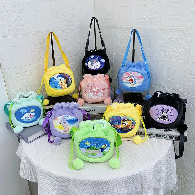 

Kawaii Sanrio Anime Kuromi Plush Handbag Crossbody Bag Cartoon Cinnamonroll Children's Outdoor Travel Portable Storage Bag