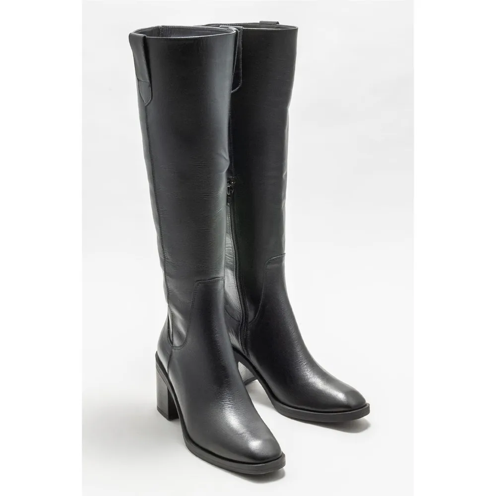 

Dorlie Black Leather Women 'S High-Heeled Boots