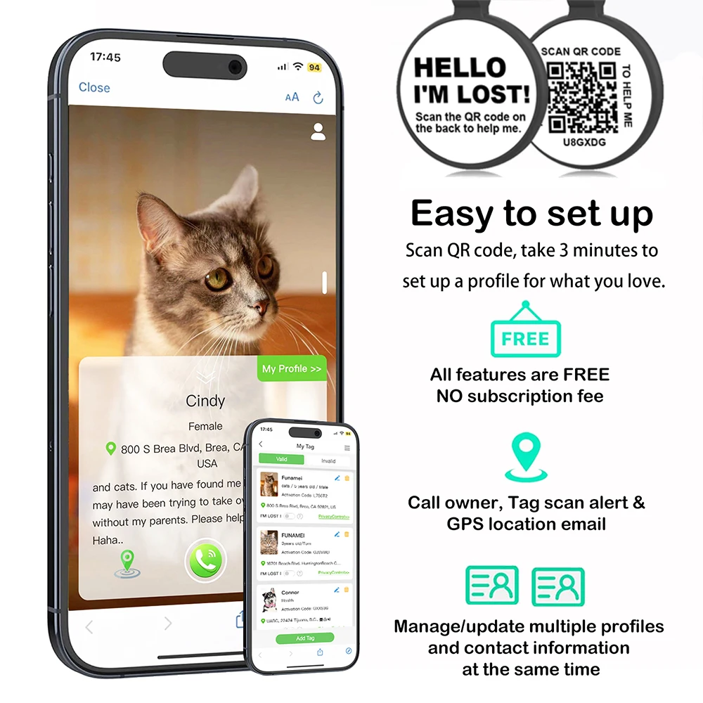 Ошейник для кошек с идентификационной биркой QR-кода и именем звонка Аксессуары