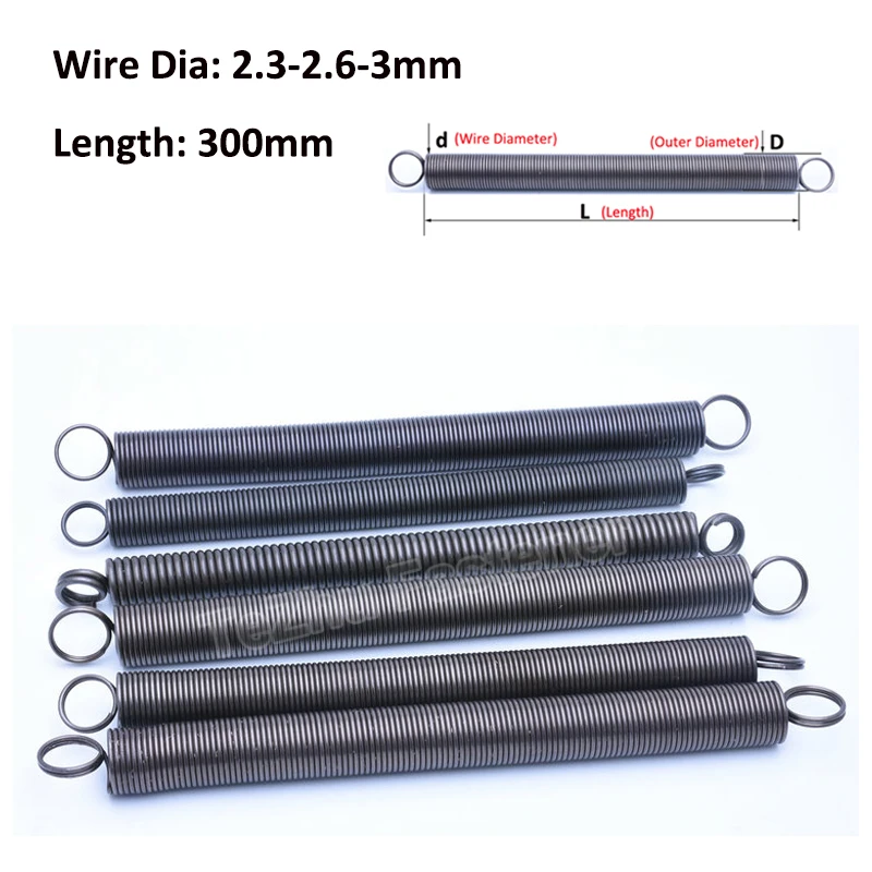 

1pc Dacia Stretching Tension Spring With Hook Coil Extension Pullback Toy Spring Steel Furniture Wire Dia 2.3mm-3mm Length 300mm