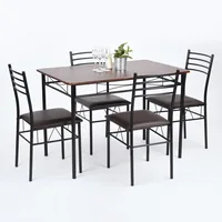 5 Piece Dining Set Wood Metal Table and 4 Chairs Kitchen Breakfast Furniture Walnut[US-W]