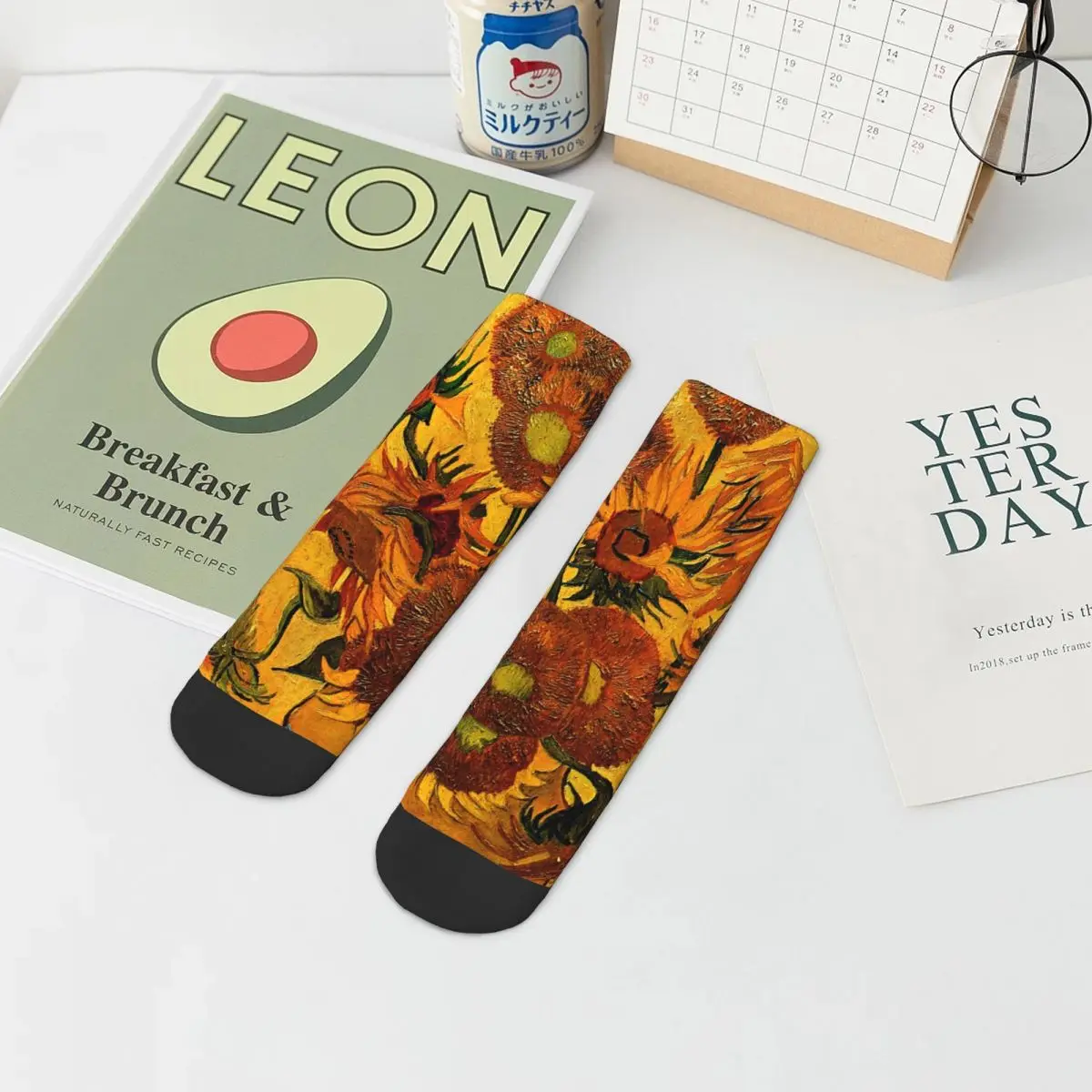 

Van Gogh Socks Vase With Sunflowers Children Fun Short Tubes Large Chemical Fiber Comfortable Bycicle Socks