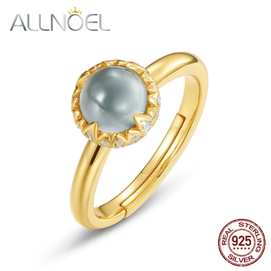 

ALLNOEL Green Amethyst Rings Solid 925 Sterling Silver Gold Plated Round Synthetic Gemstone Wedding Jewelry 2020 New Size 6