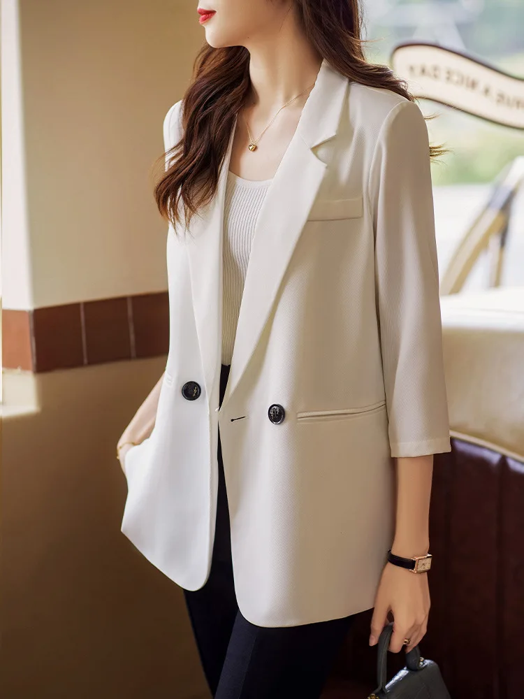 Women's 3/4 Sleeve Blazer 2023 Summer Spring Oversized Blazers for Female Casual Open Front Elegant Business Work Office Jackets