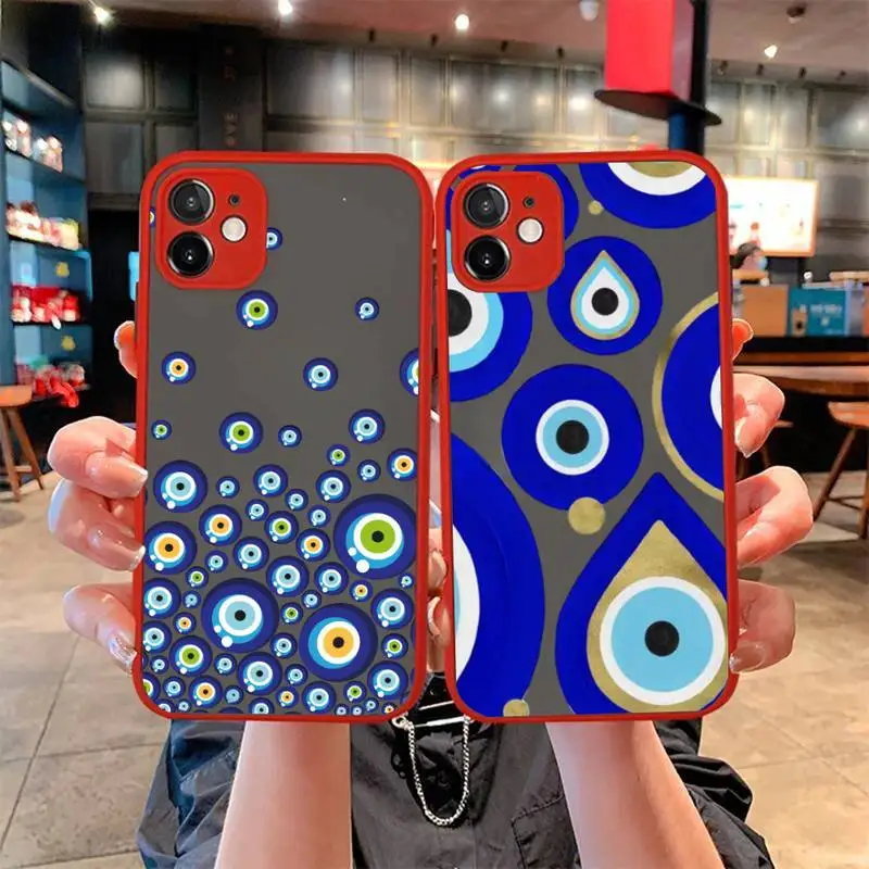 

Lucky Eye Blue Evil Eye Print Phone Case for iPhone X XR XS 7 8 Plus 11 12 13 pro MAX 13mini Translucent Matte Case