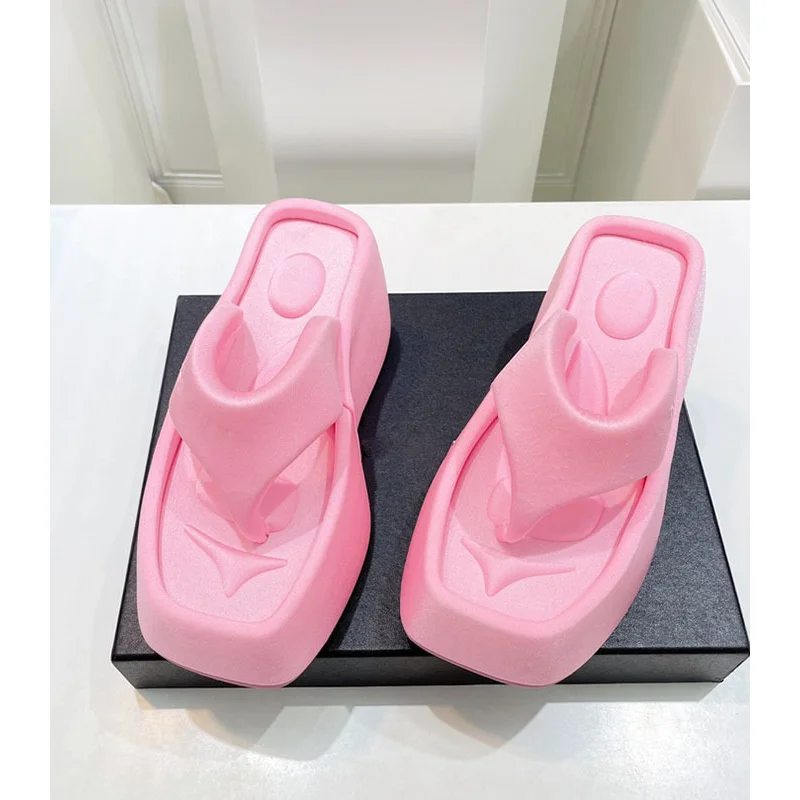 Women's Summer Sandals 2023 Square Toe Slope Heel Clip Toe Herringbone Slippers Women's High Heel Platform Slippers Sandals