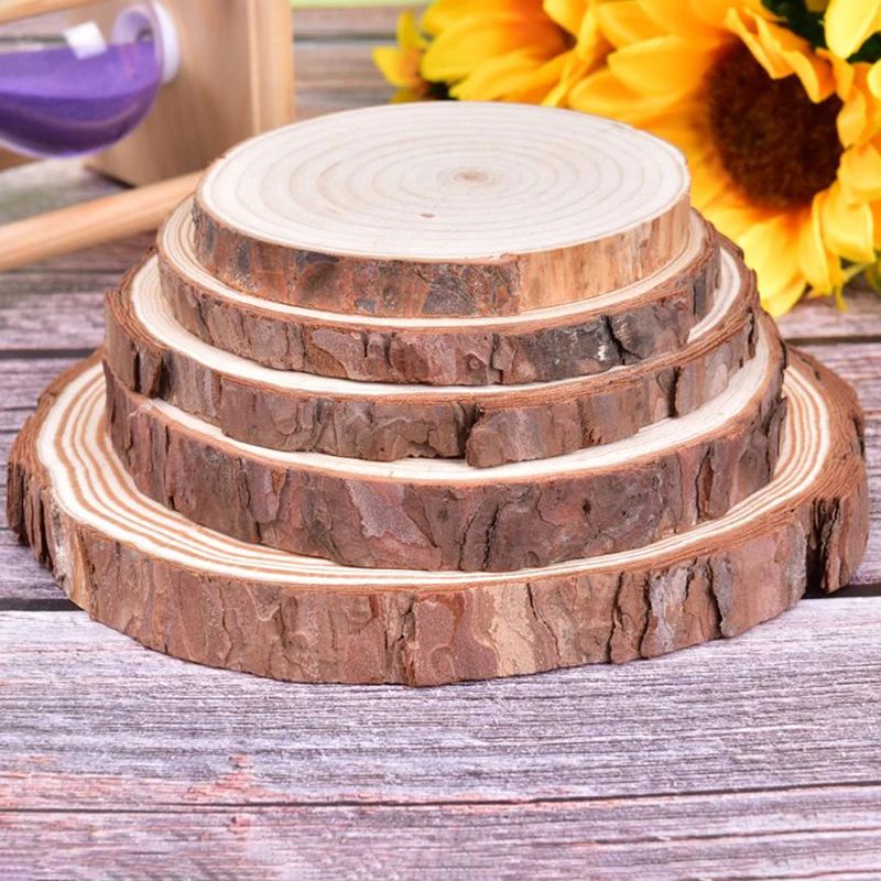 

10-16CM 1pc DIY Crafts Wedding Party Painting Natural Round Unfinished Wood Slices Circles With Tree Bark Log Discs