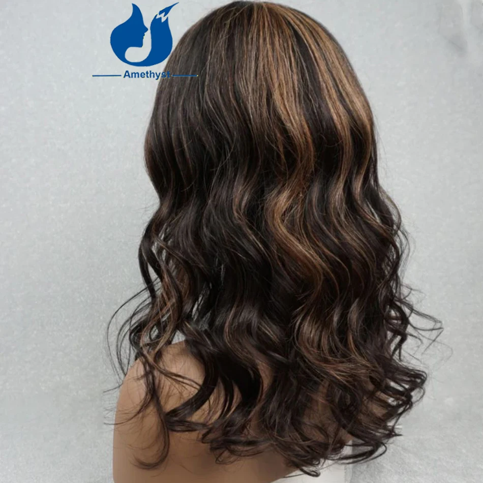 Парик из натуральных волос с аметистовой волной и челкой для женщин полностью
