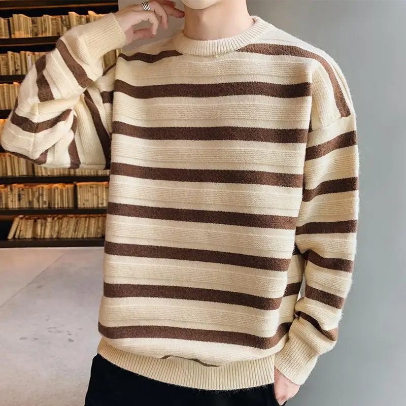 

Cashmere Cotton Sweater Men 2022 Autumn Jersey Jumper Robe Hombre Pull Striped Hiver Pullover Men O-neck Knitted Sweaters D157