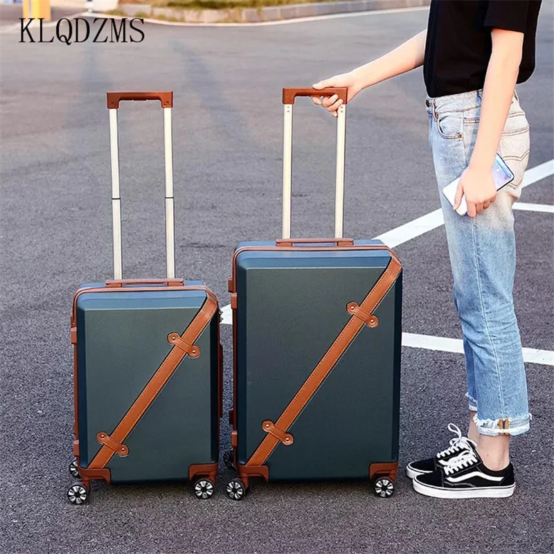 KLQDZMS Women Classic Retro Suitcase Travel Luggage Stylish Leisure Boarding Suitcase Trip Carry on Cabin Rolling Luggage