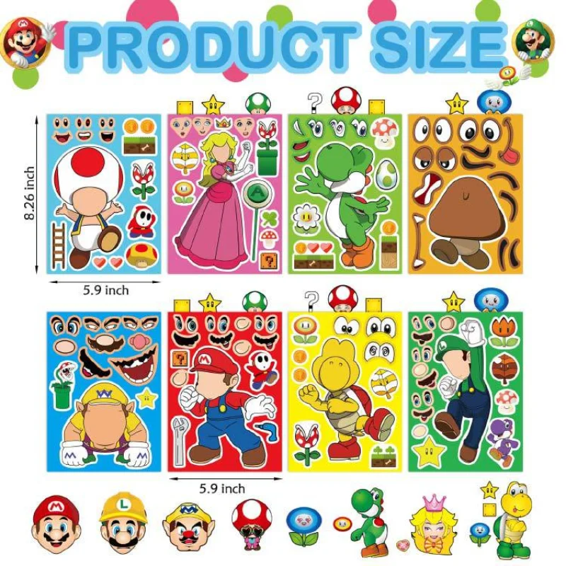 

Super Mario Bros Sticker Boy Game Cartoon Parent-child Interactive Puzzle DIY Party Face Stickers for Children Birthday Gifts