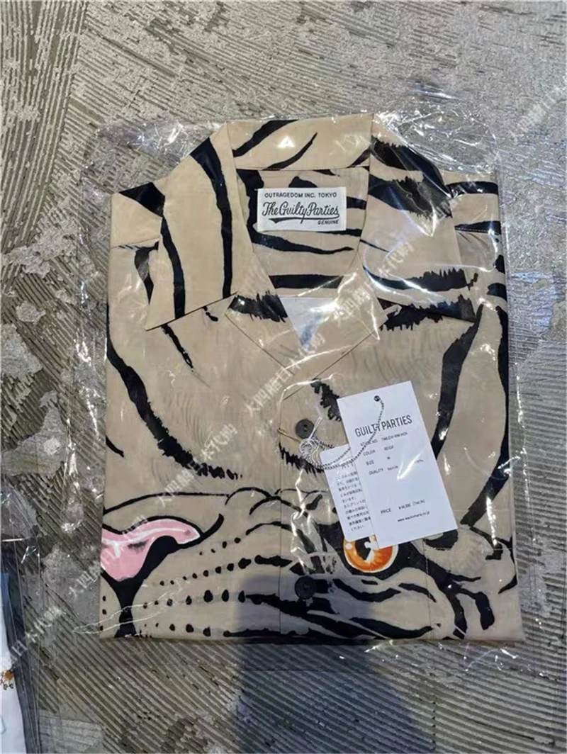 WACKO MARIA Roar Tiger Head Print Short Shirt Men Women High Quality Casual Hawaii Seaside Holiday WACKO Shirts Top