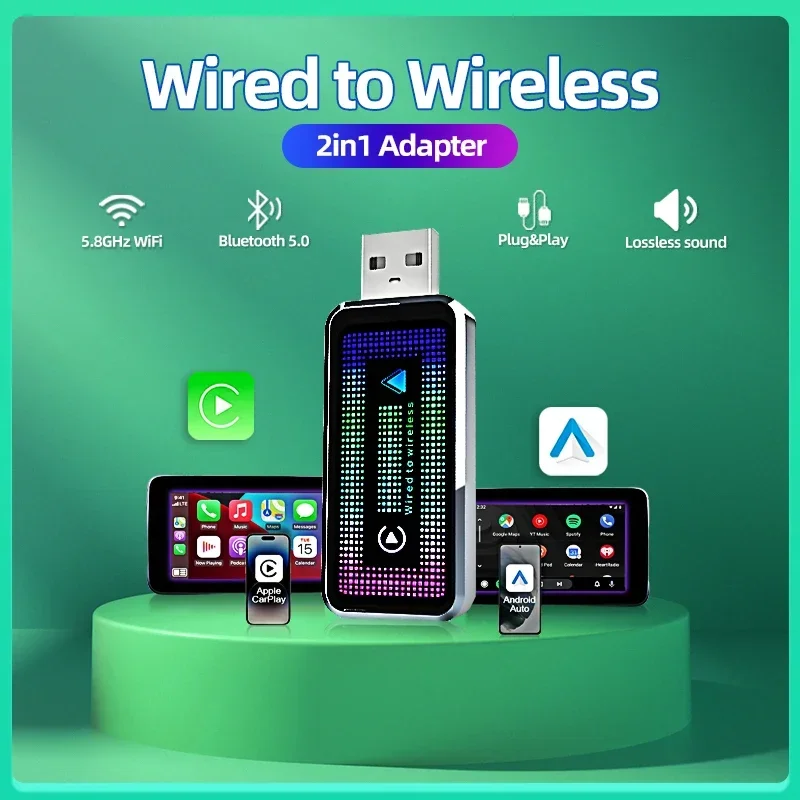 Беспроводной адаптер Carplay Android Auto Wireless Smart Dongle 2in1 для BMW Benz Audi Kia Hyundai VW Mazda Volkswagen MG