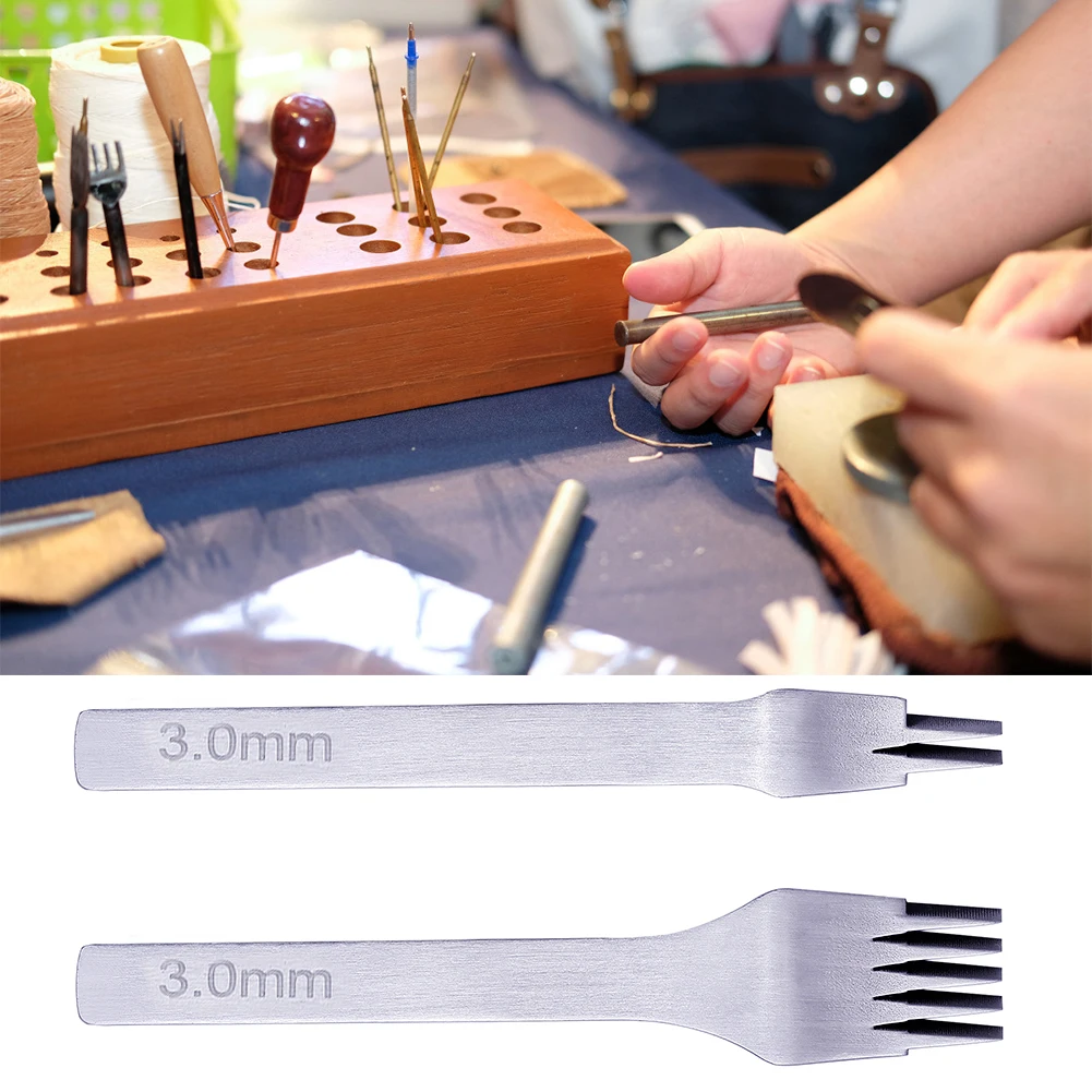 

Polished Prongs Leather Craft Hole Puncher Spring Loaded Marking Drilling Tool White Steel Stitching Lacing Punch