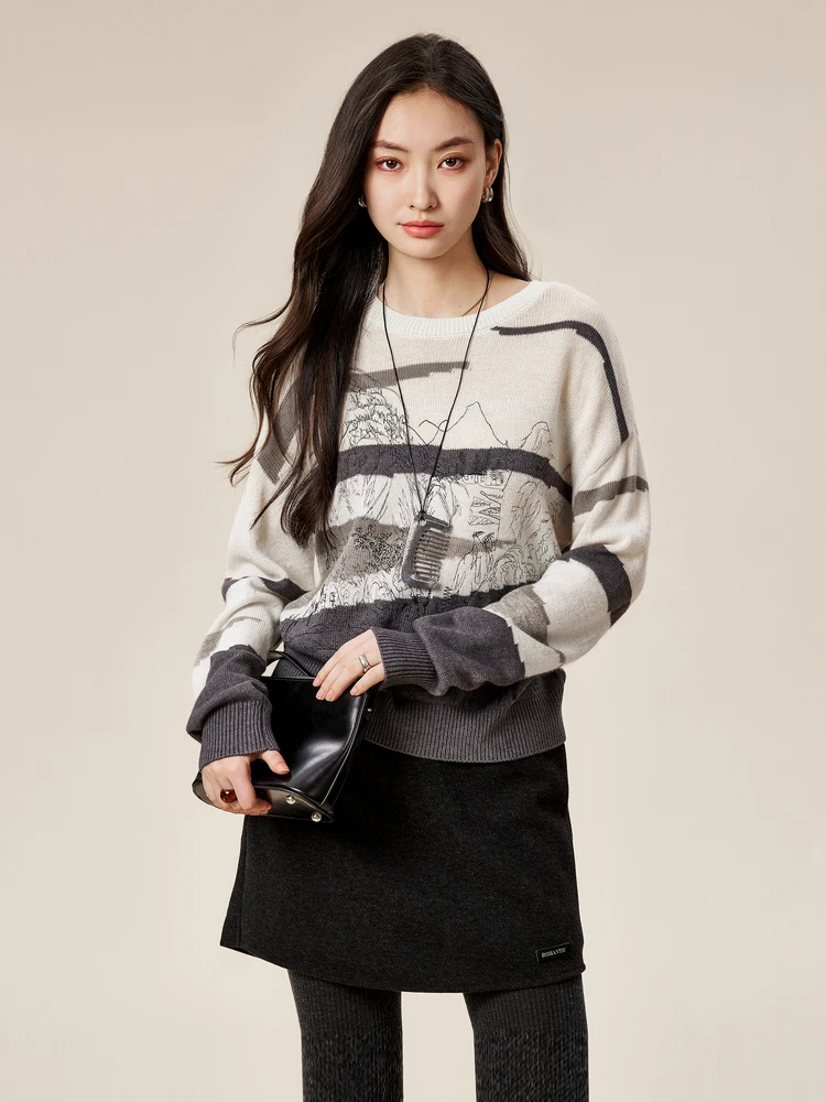 XG Snow Song вышитый цветной дизайн шерстяной свитер 2024 новый зимний свободный