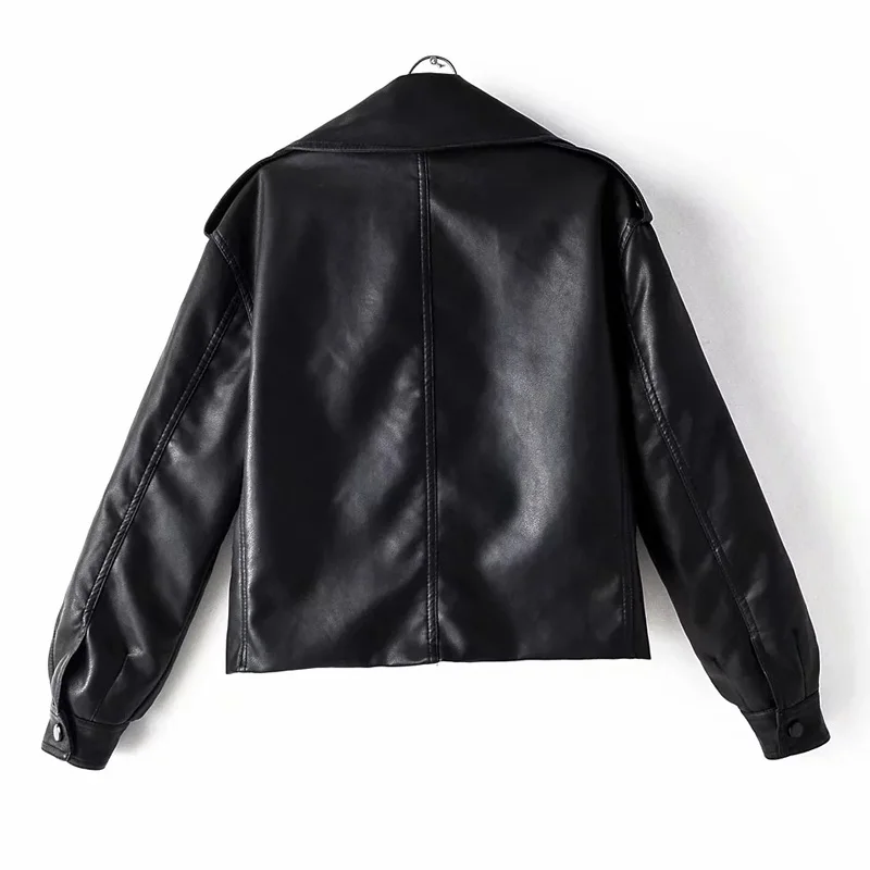 Black Red Women Faux Leather Jacket Pu Motorcycle Biker Coat Turn Down Collar Soft Faux Ladies Punk Outerwear Loose Streetwear