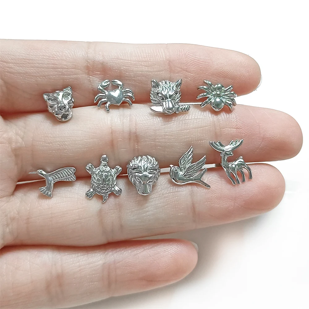 

Animal Labret Piercing Wolf Bird Tortoise Internally Threaded Tragus Stud Earring Crab 100% 316L Stainlesss Steel