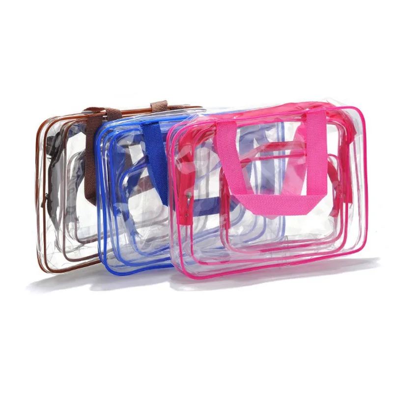 

Transparent PVC Three-piece Multi-function Storage Box Makeup Organizer Bag Wash Cosmetic Bag Female Finishing Package Bag