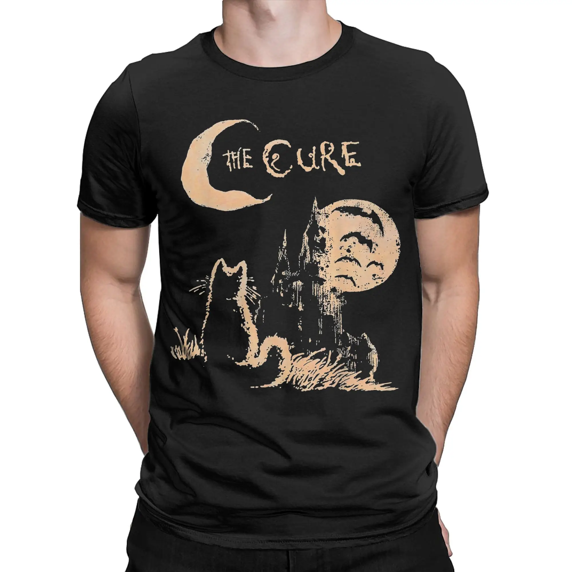The Cures Cat Moon rock music Tee Shirt for Men Women Gift Idea T Shirts metal band Cotton Clothes