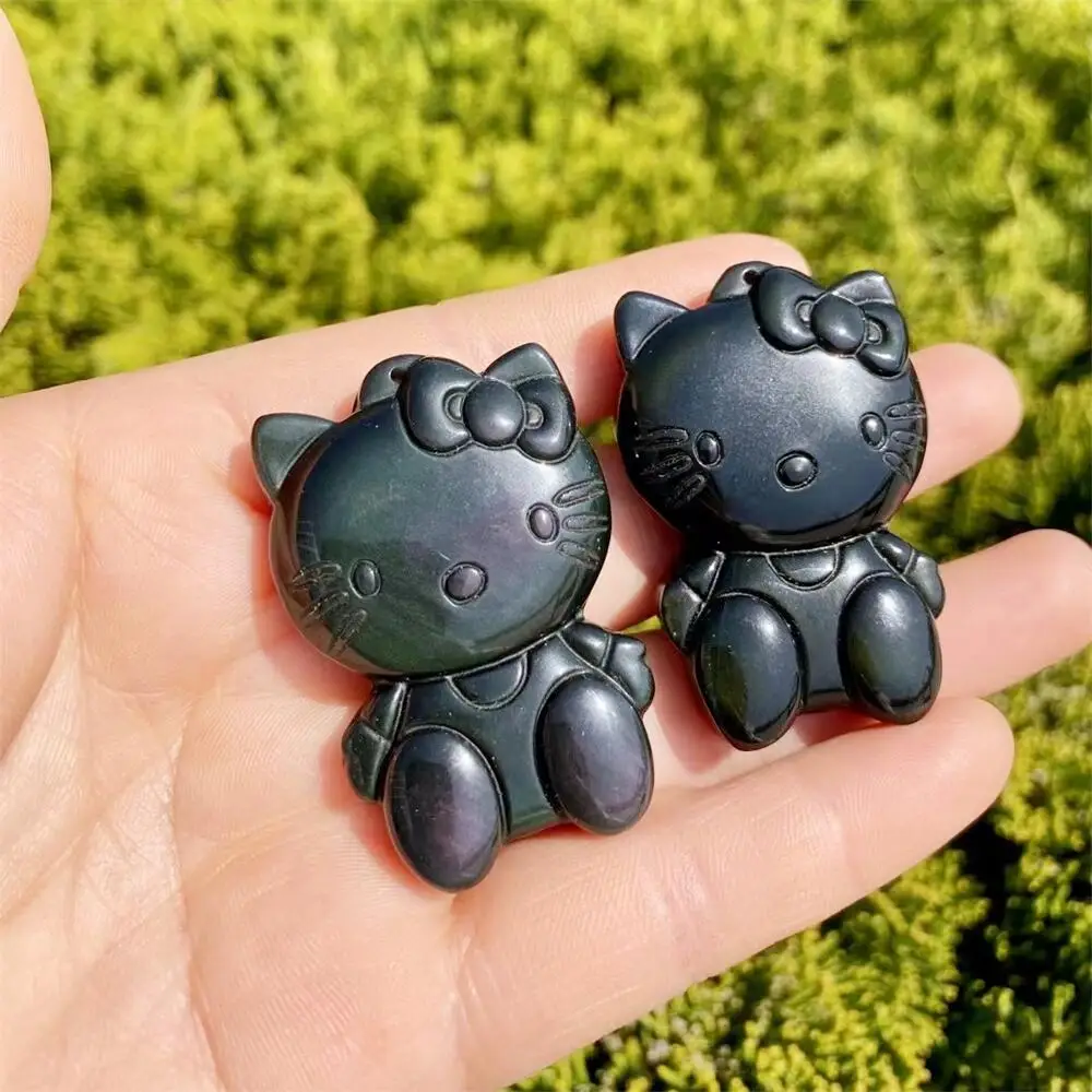 Натуральный Золотой обсидиан мультяшный Кот КТ резьба ручной работы подарок