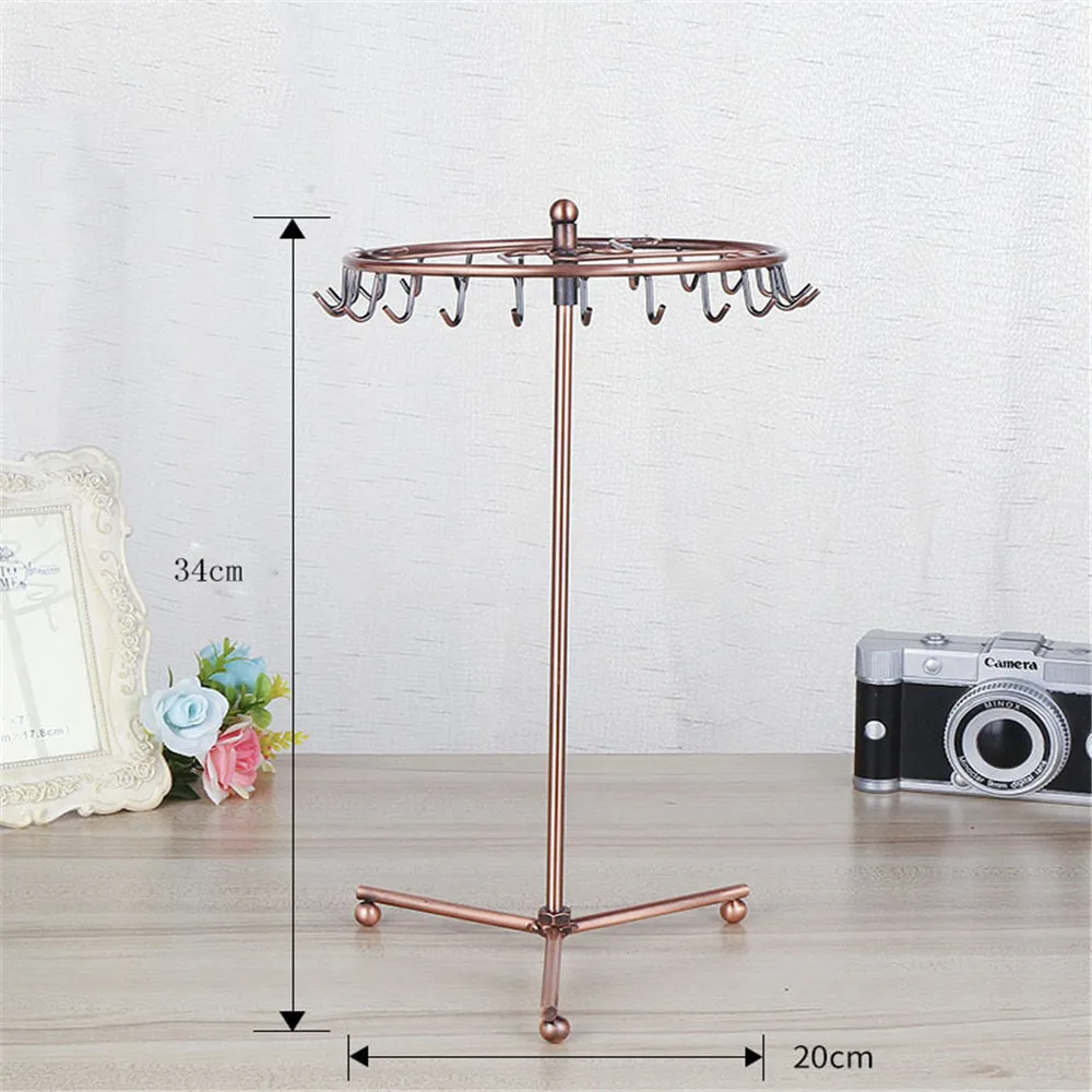 23 Hooks Vintage Pendant Scarf Jewelry Display Rack Rotatable Necklace Ring Bracelet Stand Holder Organizer Storage Container