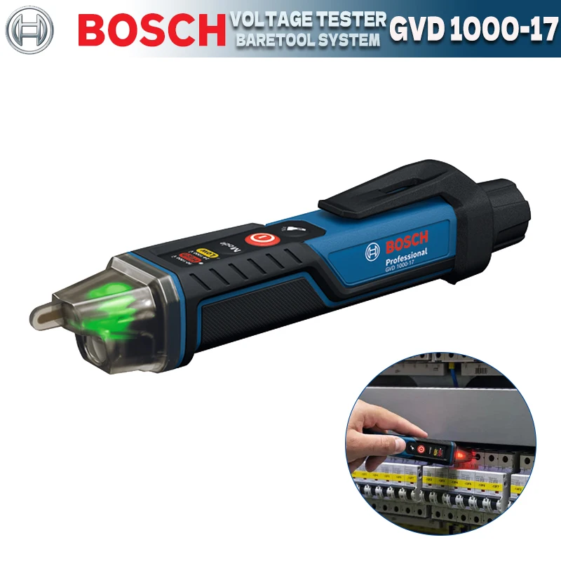 Фото Бесконтактный тестер напряжения BOSCH GVD 1000-17 Professional с функцией самотестирования, класс защиты IP67, двойное напряжение для работы с электродрелью №2