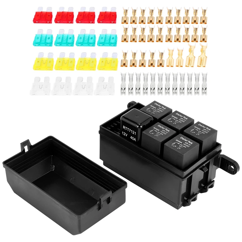

12V Relay Box 6 Slots Relay Block 6 Way ATC/ATO Fuse Block With Relay Universal Waterproof Fuse And Relay Box Kit