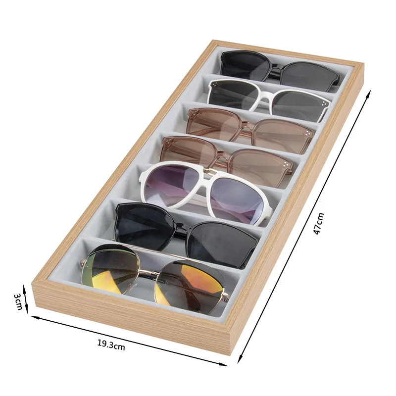 7 Grids Glasses Display Tray Sunglasses Display Rack Cases Wooden Glasses Display Stand Holder Jewelry Organizer Storage Box