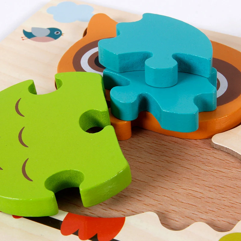 Baby Wooden Montessori Puzzle Child Game Wooden Puzzle 3D Cartoon Animal Puzzle Babies Toys Puzzles For Kids 1 2 3 Year Old images - 6