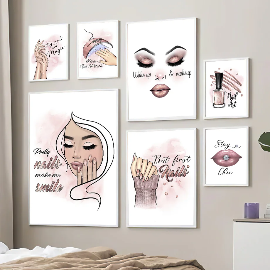 

Makeup Salon Wall Poster Fashion Girl Room Decoration Nail Lips Pictures On Wall Loft Frameless Bedroom Decor