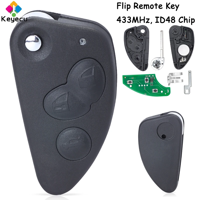 

Запасной складной пульт дистанционного управления KEYECU для автомобиля с 3 кнопками 433 МГц ID48 чип Fob для Alfa Romeo 147 156 166 GT