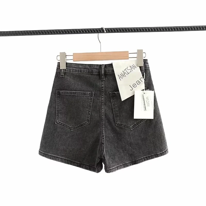 Withered 2023 England Ins Fashion Blogger Vintage Patchwork High Waist Elastic SKinny Bermuda Denim Shorts Women