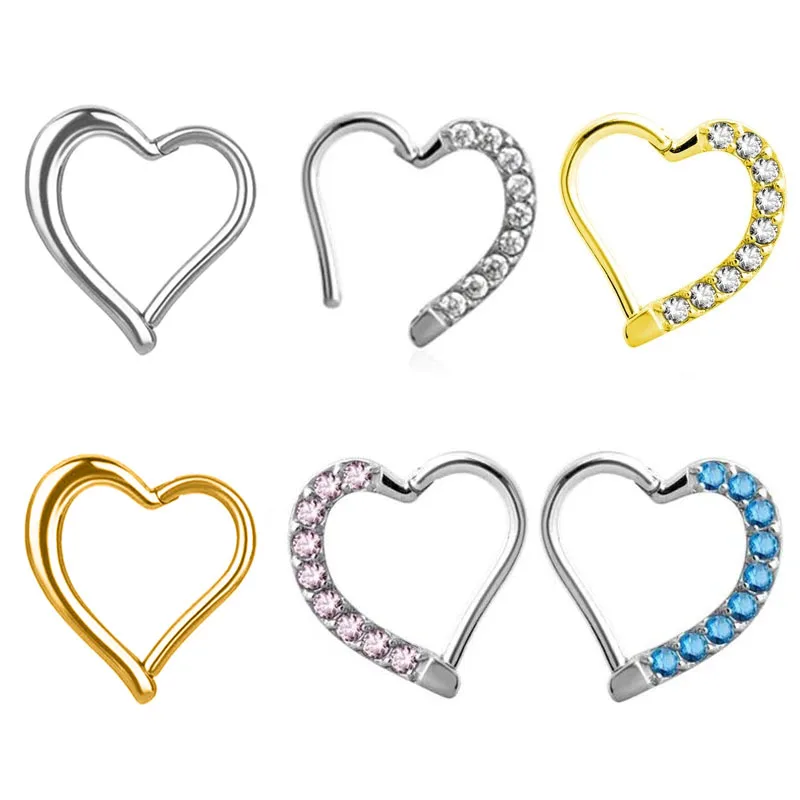 

Heart Septum Clicker 16G Daith Conch Tragus Cartilage Earring CZ Zircon Segment Ring Helix Hinged Piercing 316L Surgical Steel