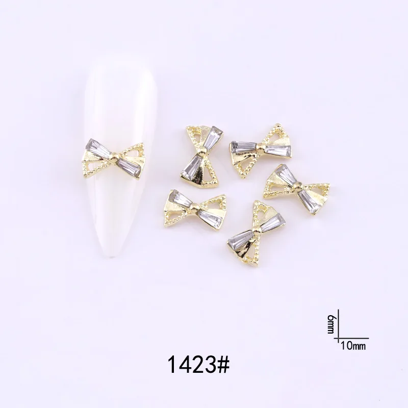 100PC French Nail Bow-Knot Charm Decoration 3D Alloy Glass Rhinestone Metal Bowtie Shaped Jewel Accessories For Nails DIY #T1003 enlarge