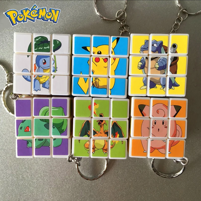 

Pokemon Pikachu Rubik's Cube Mini Toy Keychain Portable Pendant Children's Gift Environmental Protection ABS Ornament Decoration