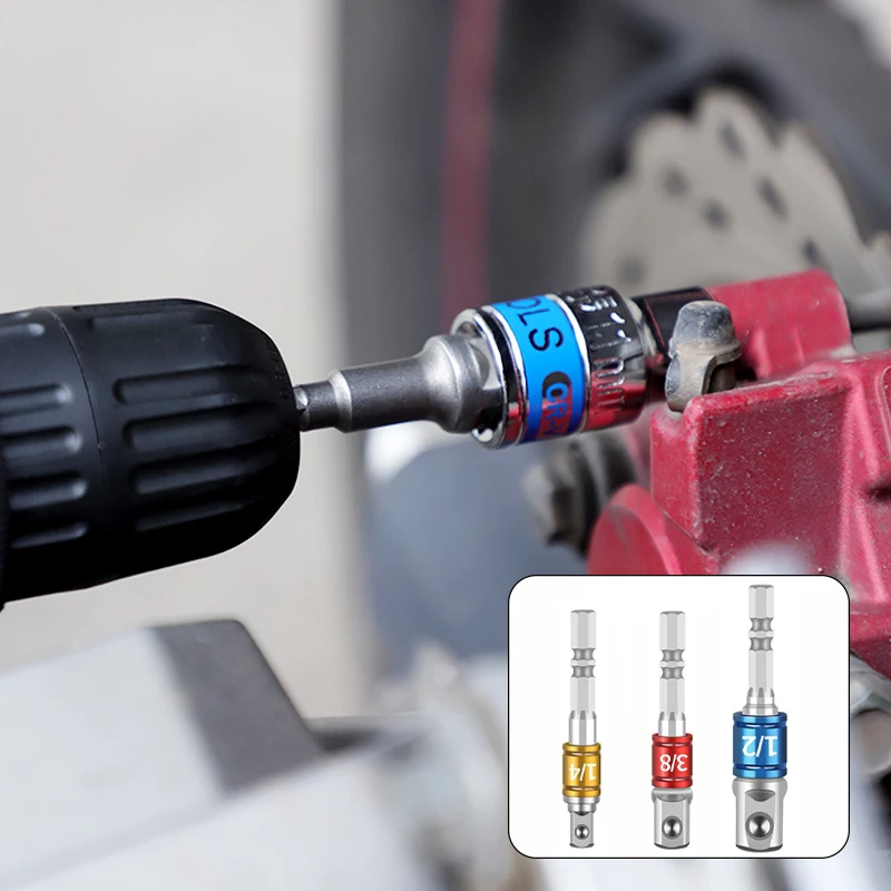 Shank Drill Socket Adapter for Impact Driver with Hex to Square Bits Bar Extension Set 1/4" 3/8" 1/2 Bit Tool | Инструменты