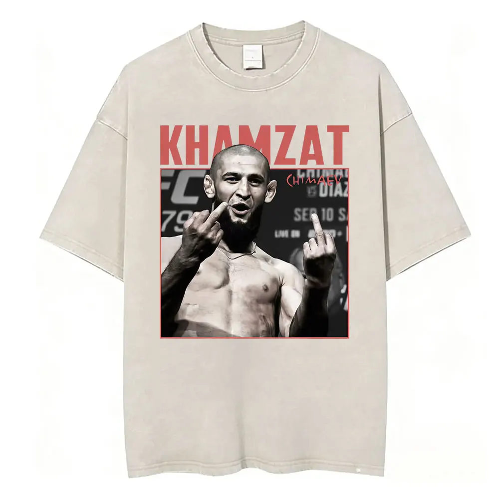 Фото Футболки с графическим принтом Khamzat Chimaev Violence Aesthetic для мужчин и женщин, винтажная футболка в стиле Харадзюку с эффектом потертости, повседневная хлопковая футболка оверсайз №3