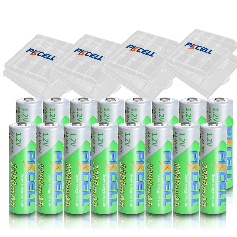 

16Pcs*PKCELL AA 1.2V 2200mAh Ni-MH Rechargeable Batteries 1.2 Volt 2A Low self-discharge Baterias Bateria+ 4pcs Battery Boxes