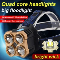 portable headlight usb charging strong light 4led head mounted searchlight highlighting outdoor waterproof adventure patrol work