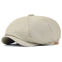 plaid newsboy cap spring summer breathable peaky octagonal hat vintage soft casual berets cap visor gatsby flat ivy hat