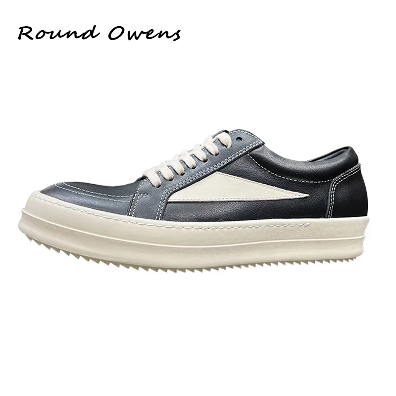

Round Owens Men Casual Shoes 22FW Luxury Trainers Genuine Leather Lace Up Women Flats Sneakers Spring Van Hip Hop Dunk Archive