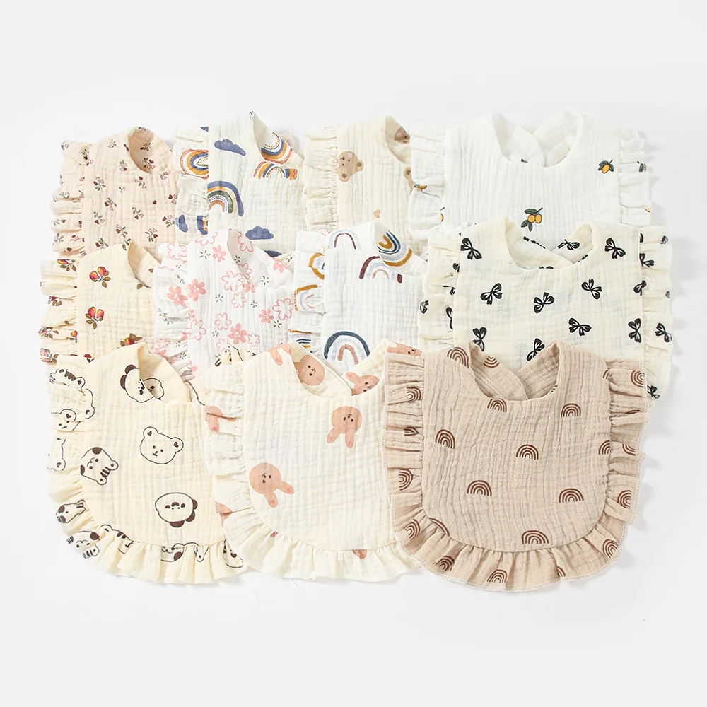 

Newborn Saliva Towel with Ruffled Edges Infant Burp Cloths Stuff Cotton Printed Gauze Saliva Towel Toddler Bib Accessories