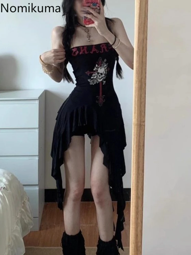 Черные платья Y2k для женщин 2024 Vestidos De Mujer без бретелек модное сексуальное платье с
