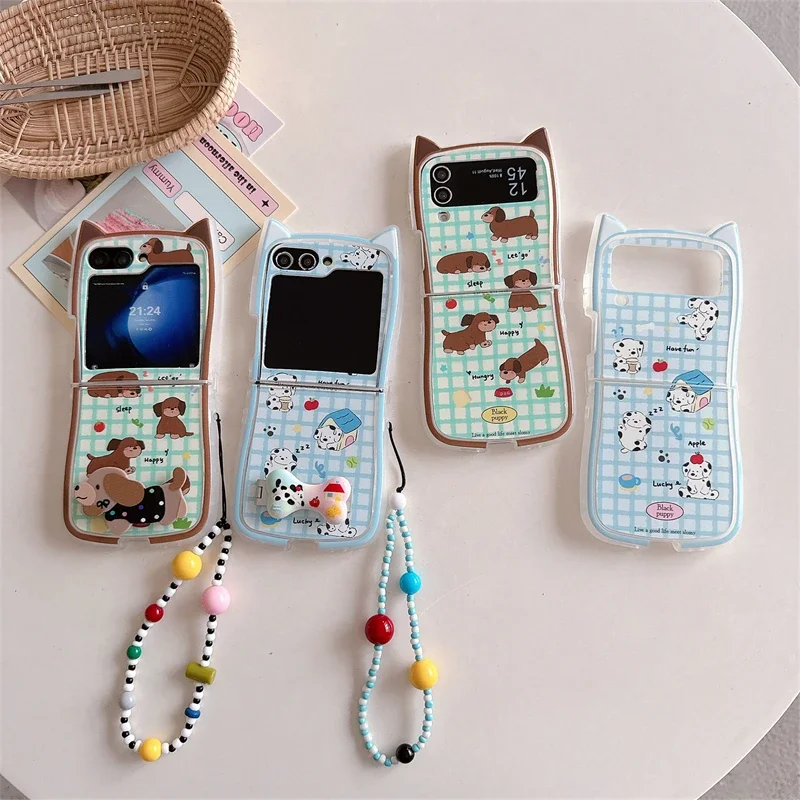 Чехол для телефона с милой собачьей костью и ремешком Samsung Galaxy Z Flip 3 4 5 6 5G PC жесткая